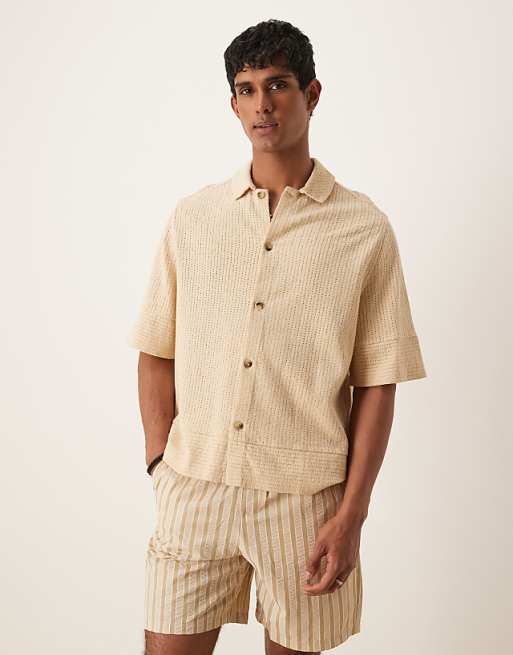 DESIGN boxy oversized knitted shirt in stone