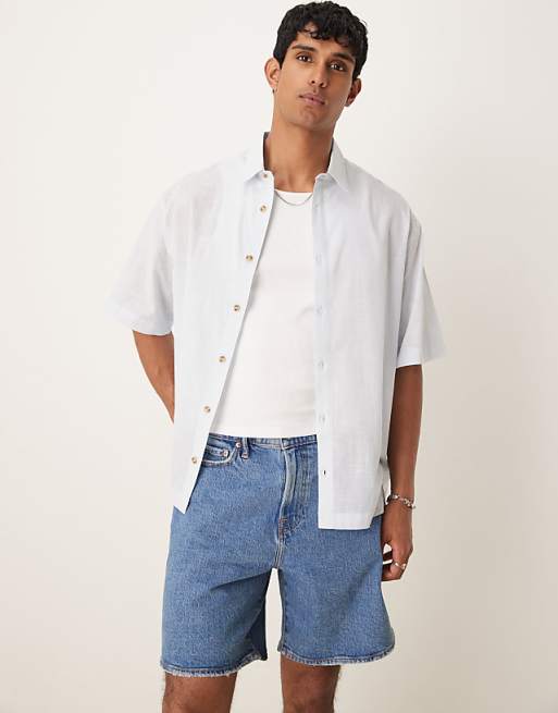 DESIGN Boxy Oversized Linen Look Shirt In Light Blue