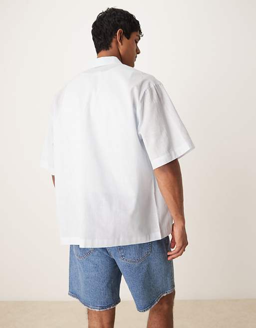 DESIGN Boxy Oversized Linen Look Shirt In Light Blue
