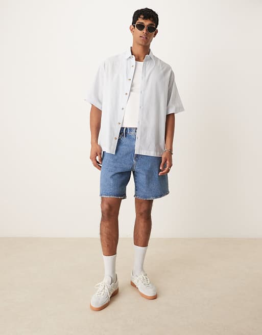 DESIGN boxy oversized linen look shirt in light blue