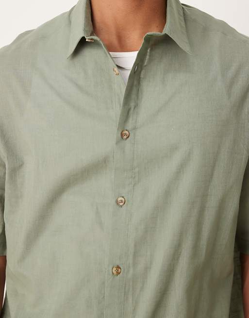 DESIGN Boxy Oversized Linen Look Shirt In Sage Green