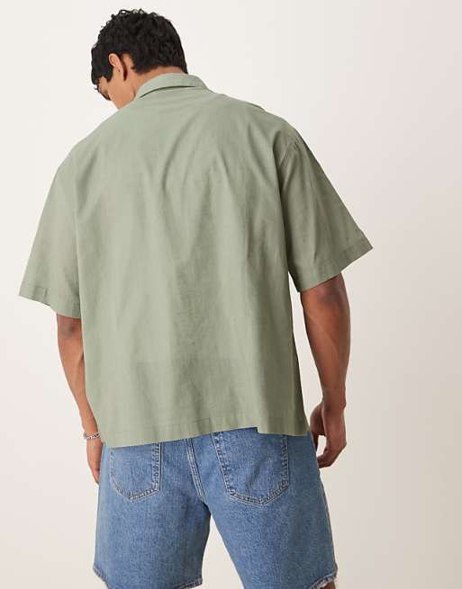 DESIGN Boxy Oversized Linen Look Shirt In Sage Green