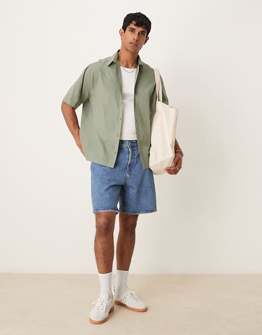 DESIGN Boxy Oversized Linen Look Shirt In Sage Green