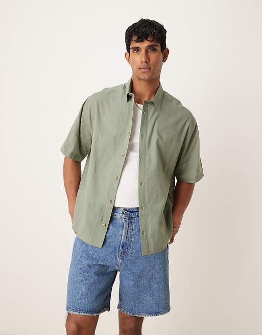 DESIGN boxy oversized linen look shirt in sage green