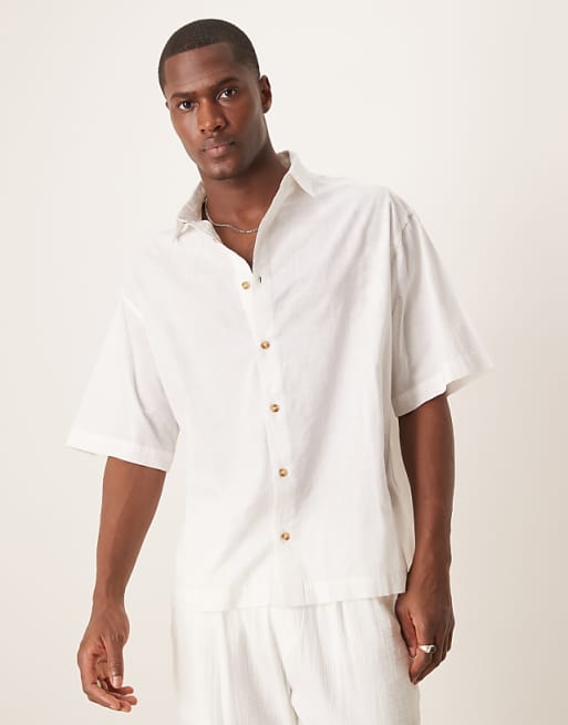 DESIGN Boxy Oversized Linen Look Shirt In White