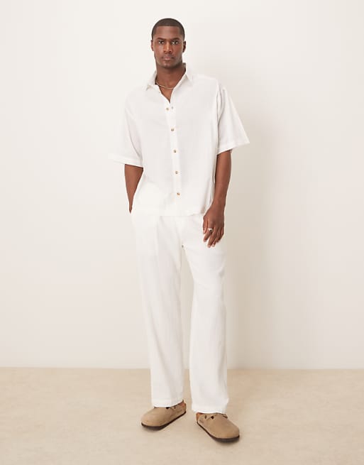 DESIGN Boxy Oversized Linen Look Shirt In White