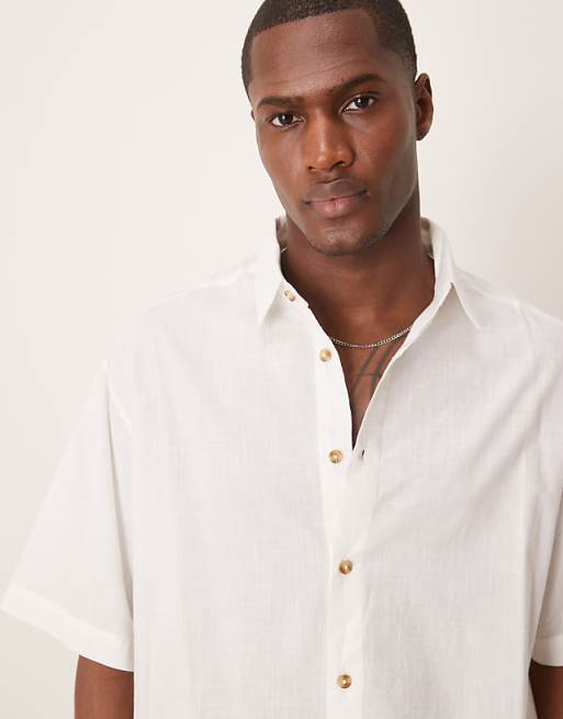 DESIGN boxy oversized linen look shirt in white