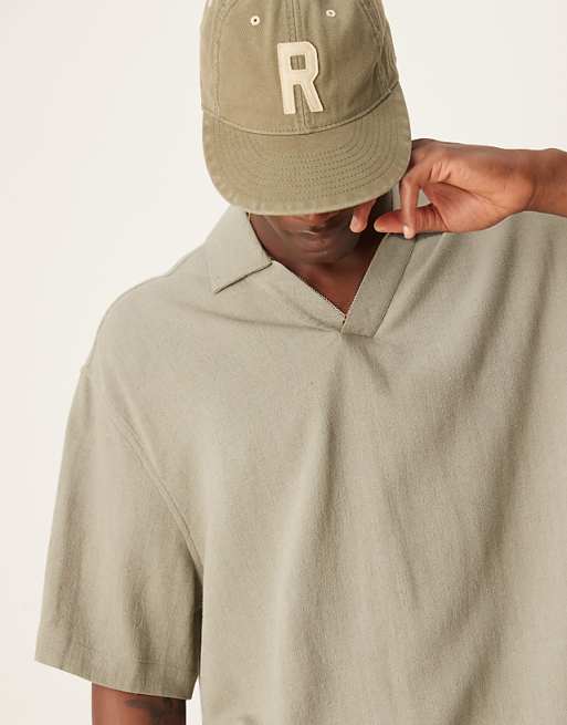 DESIGN Boxy Oversized Overhead Linen Blend Shirt In Khaki