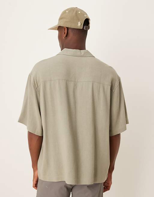 DESIGN Boxy Oversized Overhead Linen Blend Shirt In Khaki