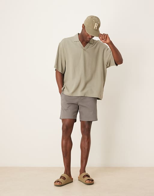 DESIGN Boxy Oversized Overhead Linen Blend Shirt In Khaki