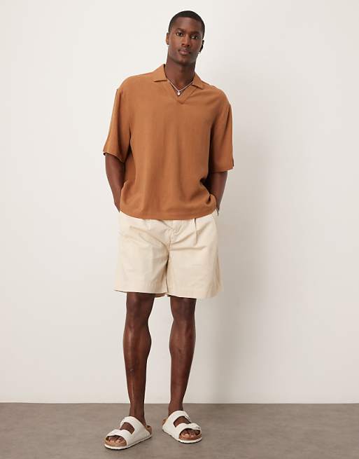 DESIGN Boxy Oversized Overhead Linen Blend Shirt In Brown