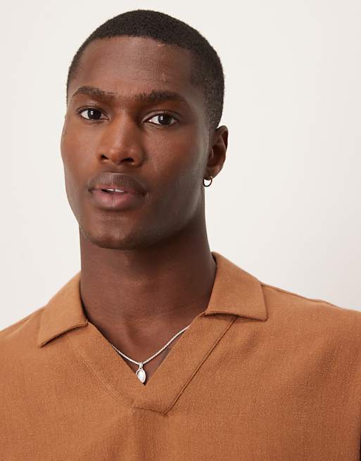DESIGN Boxy Oversized Overhead Linen Blend Shirt In Brown