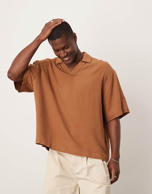 DESIGN boxy oversized overhead linen blend shirt in brown