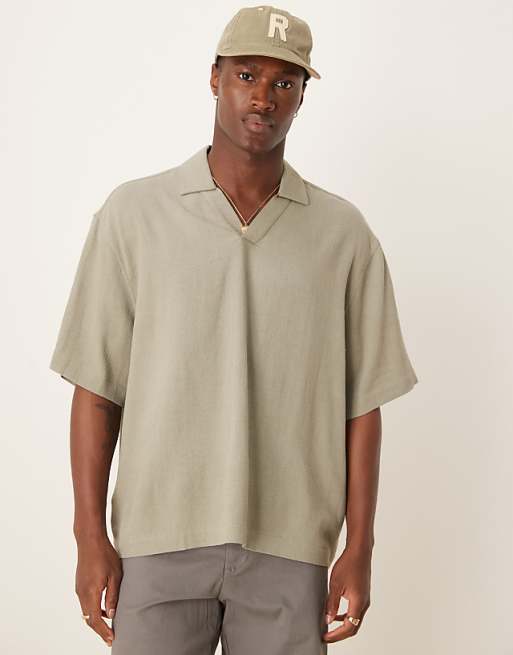 DESIGN boxy oversized overhead linen blend shirt in khaki