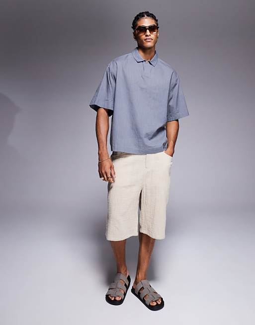 DESIGN Boxy Oversized Overhead Linen Look Shirt In Grey