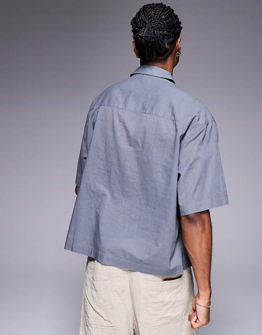 DESIGN Boxy Oversized Overhead Linen Look Shirt In Grey