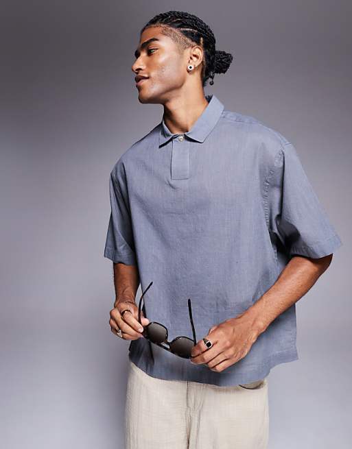 DESIGN boxy oversized overhead linen look shirt in grey