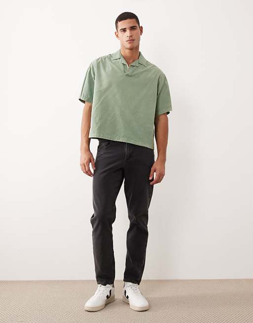 DESIGN Boxy Oversized Overhead Revere Poplin Shirt In Sage Green