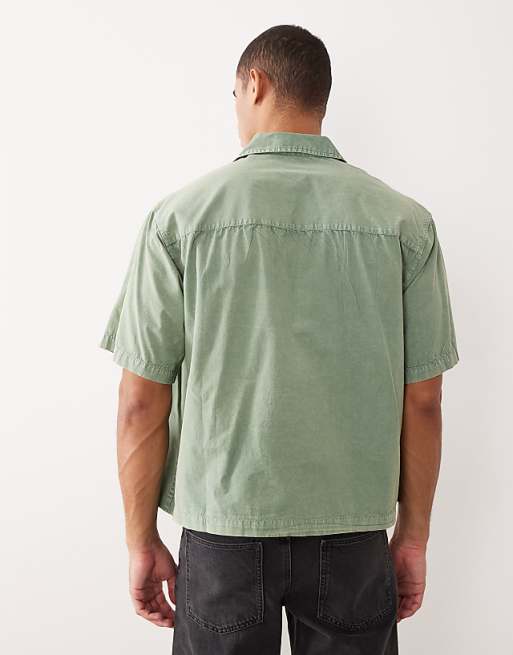 DESIGN Boxy Oversized Overhead Revere Poplin Shirt In Sage Green