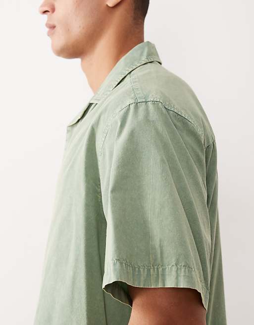 DESIGN Boxy Oversized Overhead Revere Poplin Shirt In Sage Green