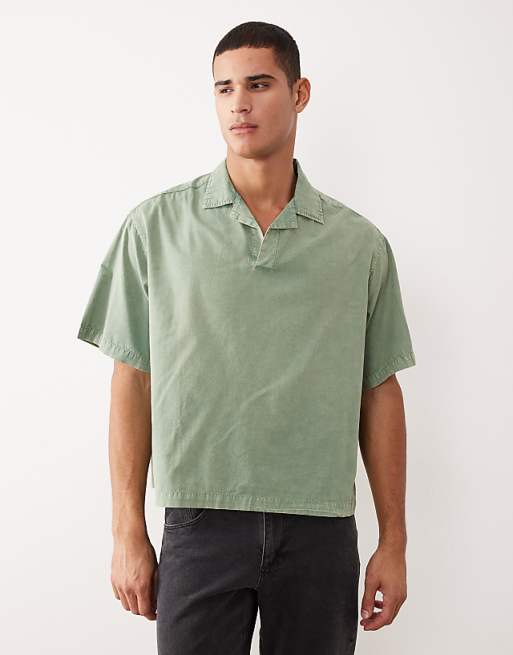 DESIGN boxy oversized overhead revere poplin shirt in sage green