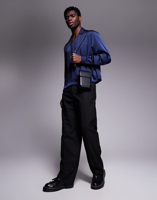 DESIGN Boxy Oversized Overhead Satin Shirt In Navy