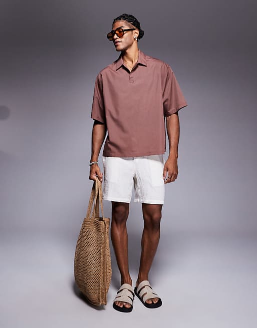 DESIGN Boxy Oversized Overhead Shirt In Brown