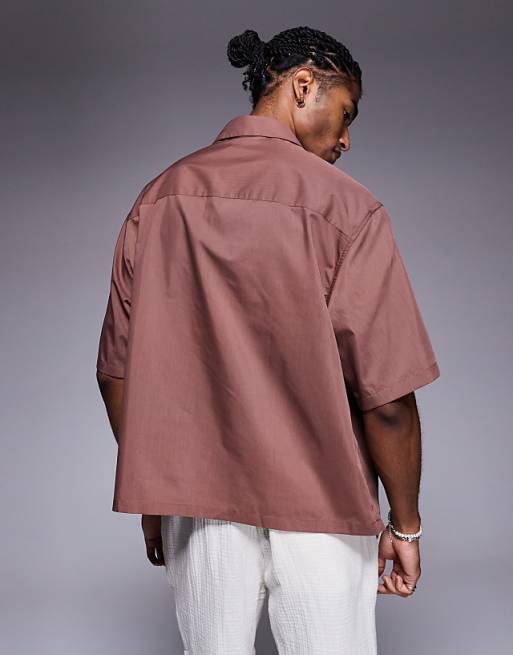 DESIGN Boxy Oversized Overhead Shirt In Brown