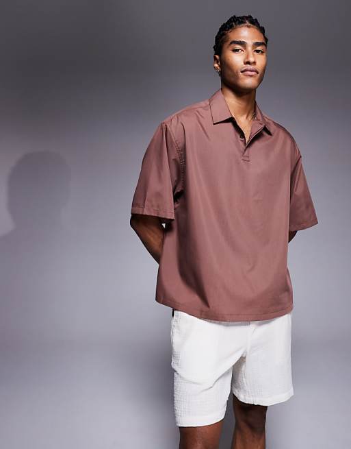 DESIGN boxy oversized overhead shirt in brown