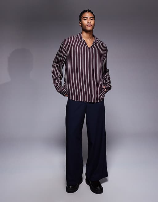 DESIGN Boxy Oversized Overhead Shirt In Burgundy Stripe