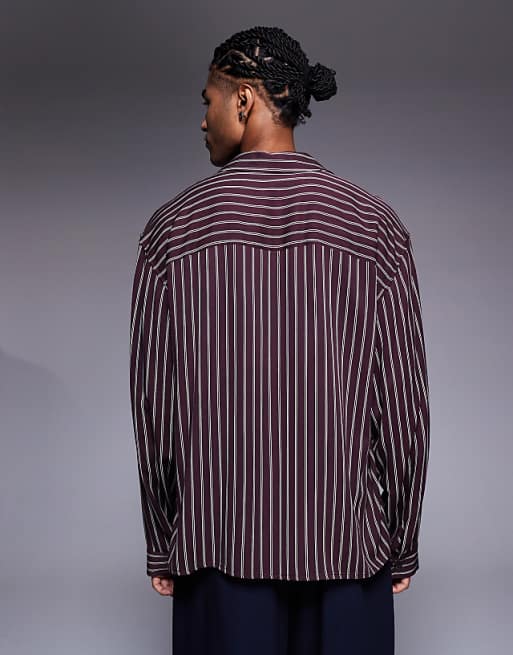 DESIGN Boxy Oversized Overhead Shirt In Burgundy Stripe