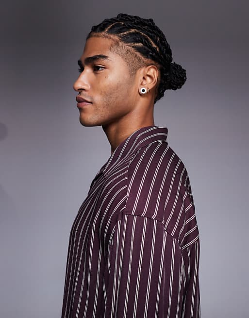 DESIGN Boxy Oversized Overhead Shirt In Burgundy Stripe