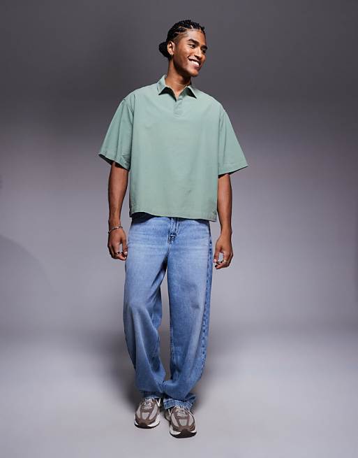 DESIGN Boxy Oversized Overhead Textured Shirt In Sage Green