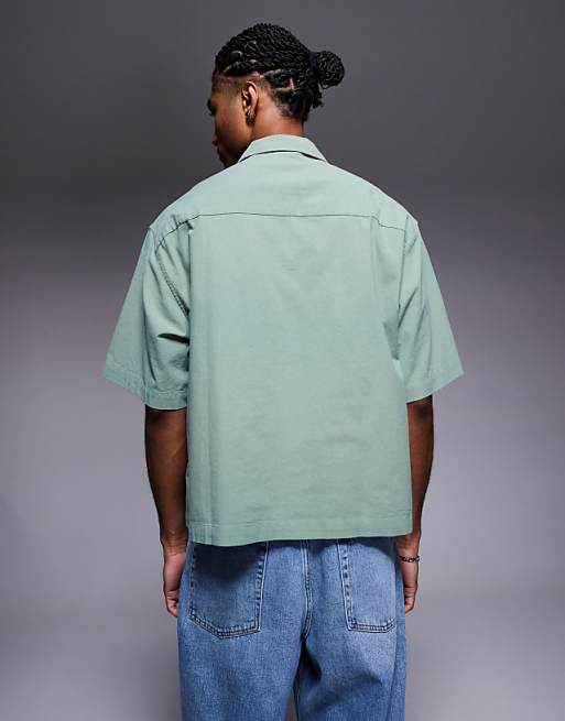 DESIGN Boxy Oversized Overhead Textured Shirt In Sage Green