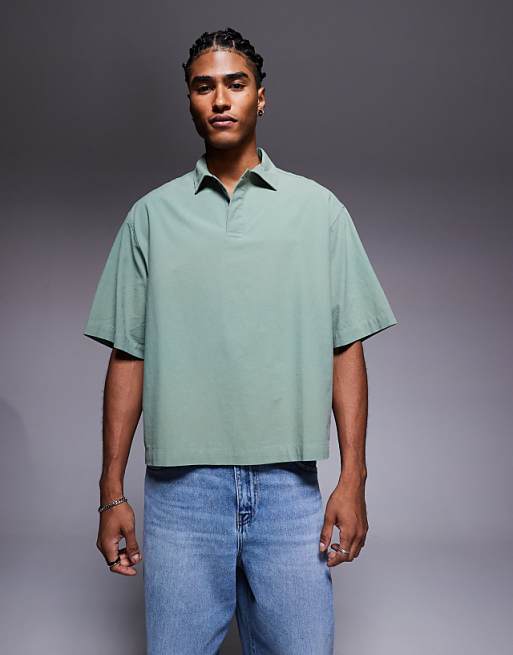 DESIGN boxy oversized overhead textured shirt in sage green