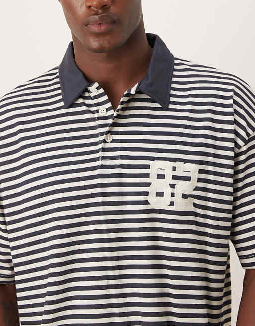 DESIGN Boxy Oversized Polo In Black And White Stripe