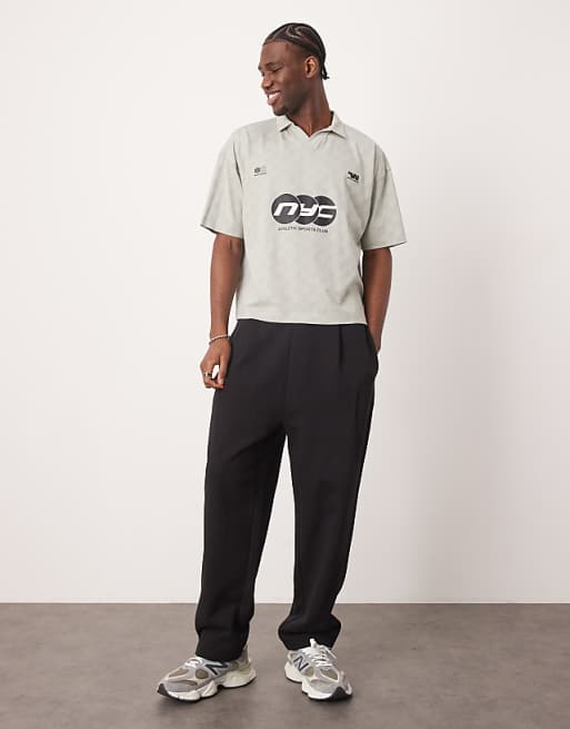 DESIGN Boxy Oversized Polo With Sports Graphic In Grey