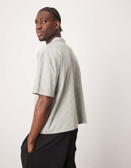 DESIGN Boxy Oversized Polo With Sports Graphic In Grey