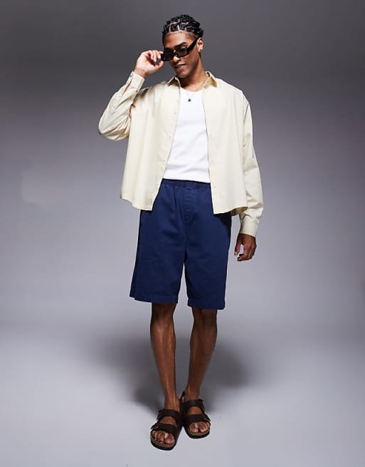 DESIGN Boxy Oversized Poplin Shirt In Beige