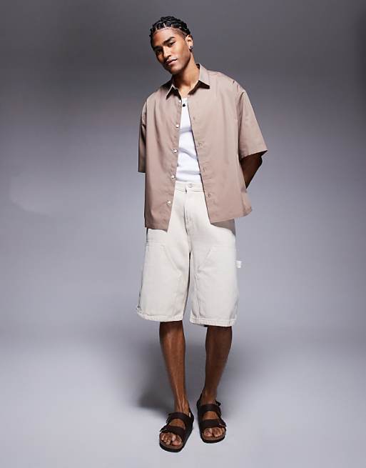 DESIGN Boxy Oversized Poplin Shirt In Brown