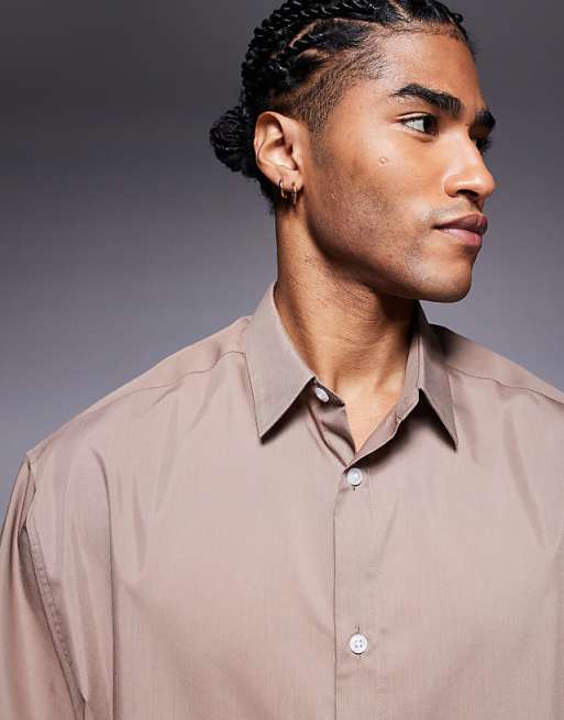 DESIGN Boxy Oversized Poplin Shirt In Brown