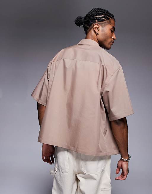 DESIGN Boxy Oversized Poplin Shirt In Brown