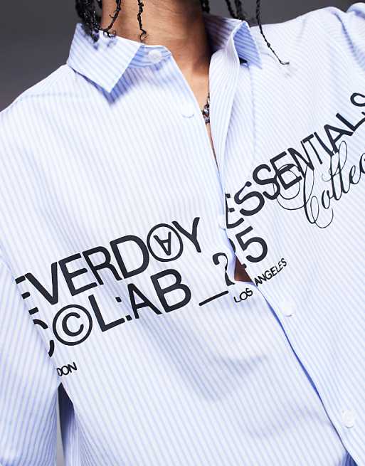 DESIGN Boxy Oversized Poplin Shirt With Graphic In Navy
