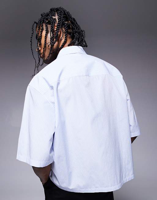DESIGN Boxy Oversized Poplin Shirt With Graphic In Navy