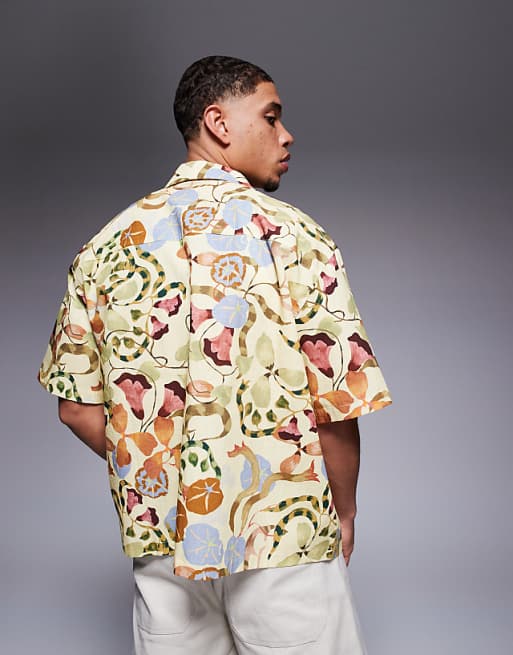 DESIGN Boxy Oversized Printed Shirt In Neutral