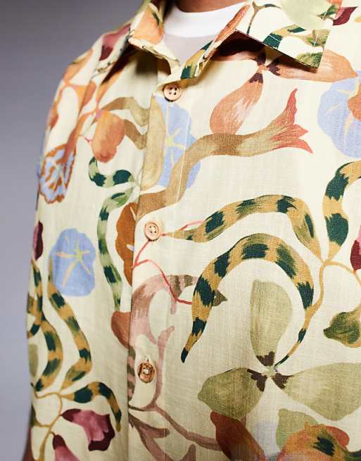 DESIGN Boxy Oversized Printed Shirt In Neutral