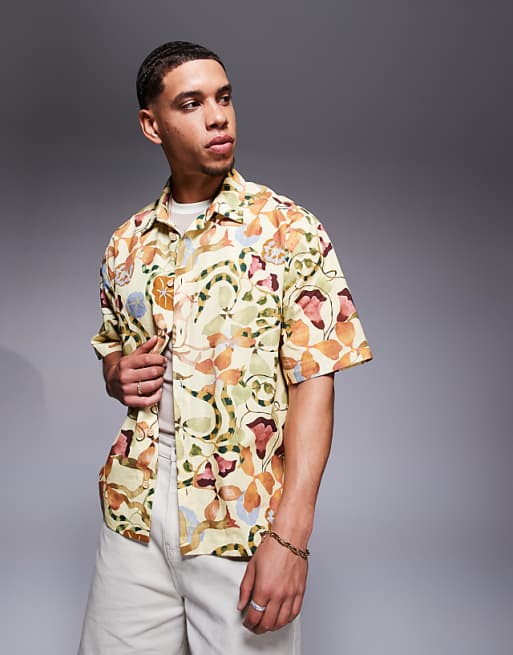 DESIGN boxy oversized printed shirt in neutral