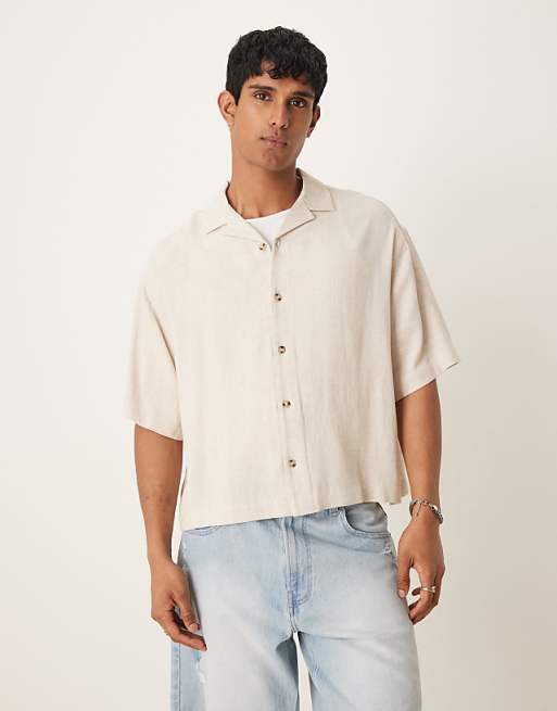 DESIGN boxy oversized revere linen blend shirt in stone
