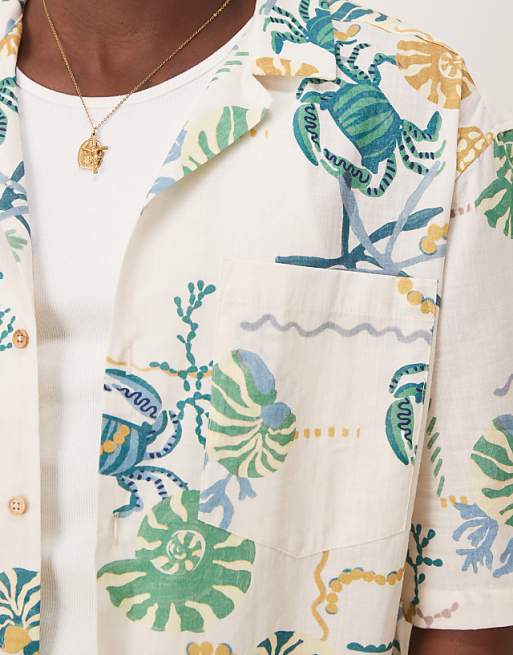 DESIGN Boxy Oversized Revere Printed Shirt In Neutral