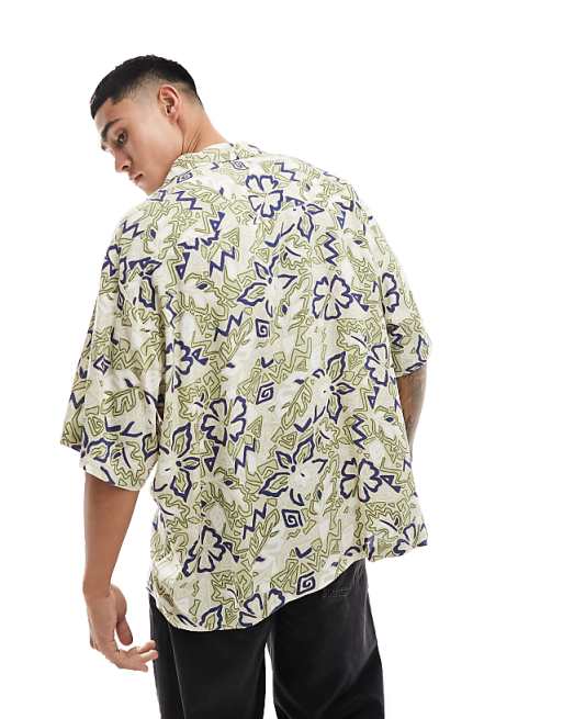 DESIGN Boxy Oversized Revere Shirt In Vintage Hawaiian Print